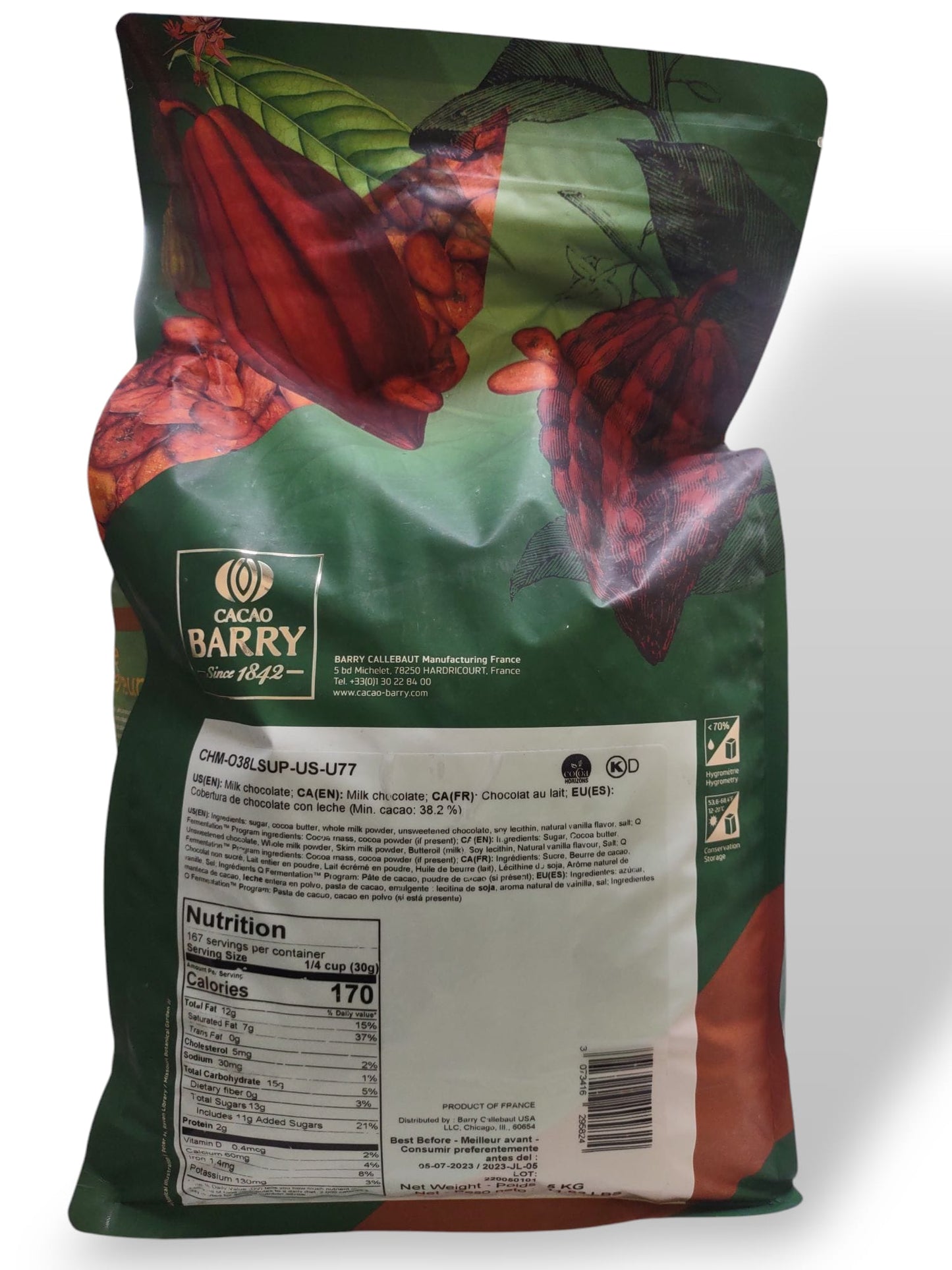 Cacao Barry Purete Lactee Superieure Milk Chocolate Pistoles 11 LBS CHM-O38LSUP-US-U77