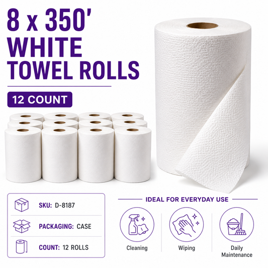 8 x 350' White Towel Rolls - 12 Count
