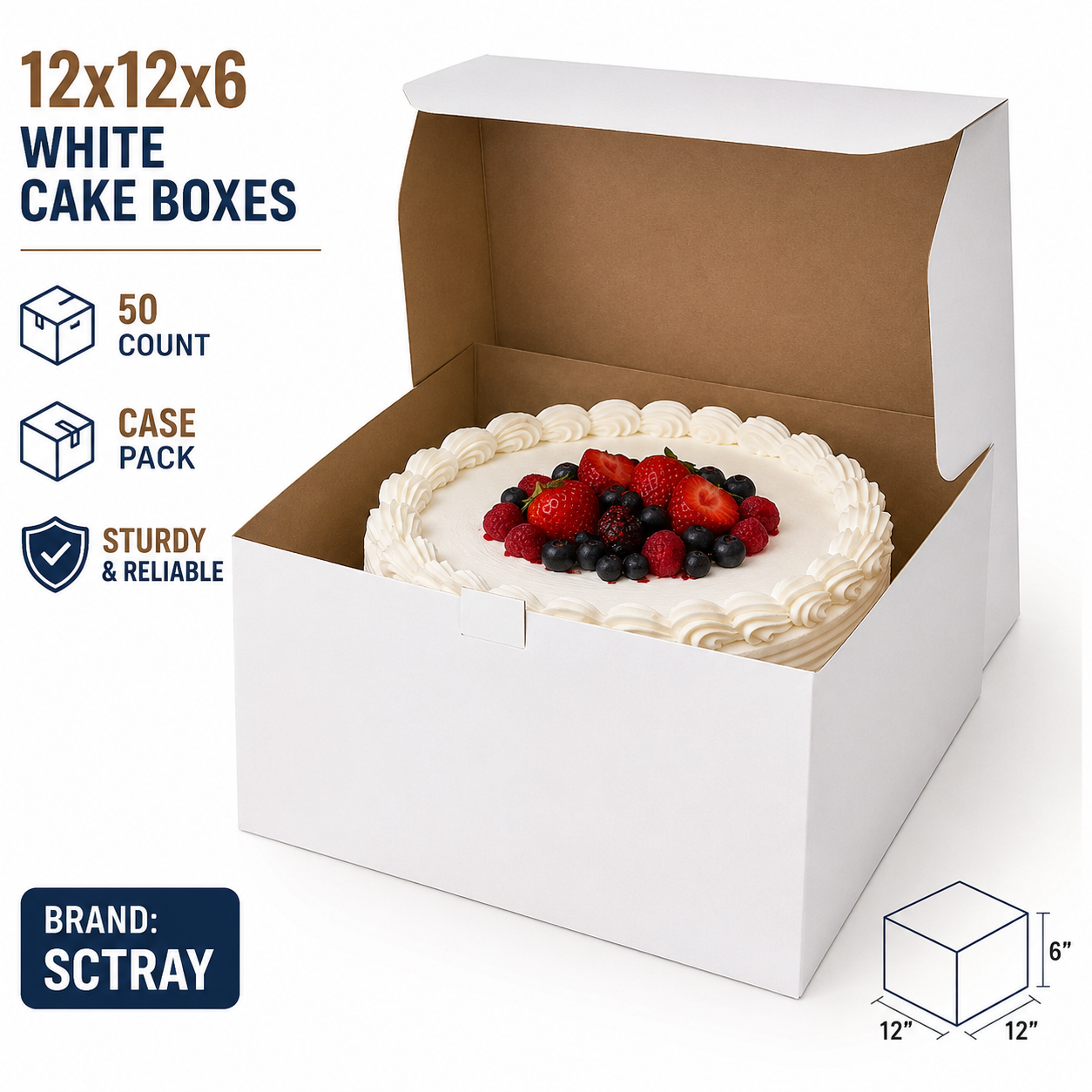 12 x 12 x 6 White Cake Boxes