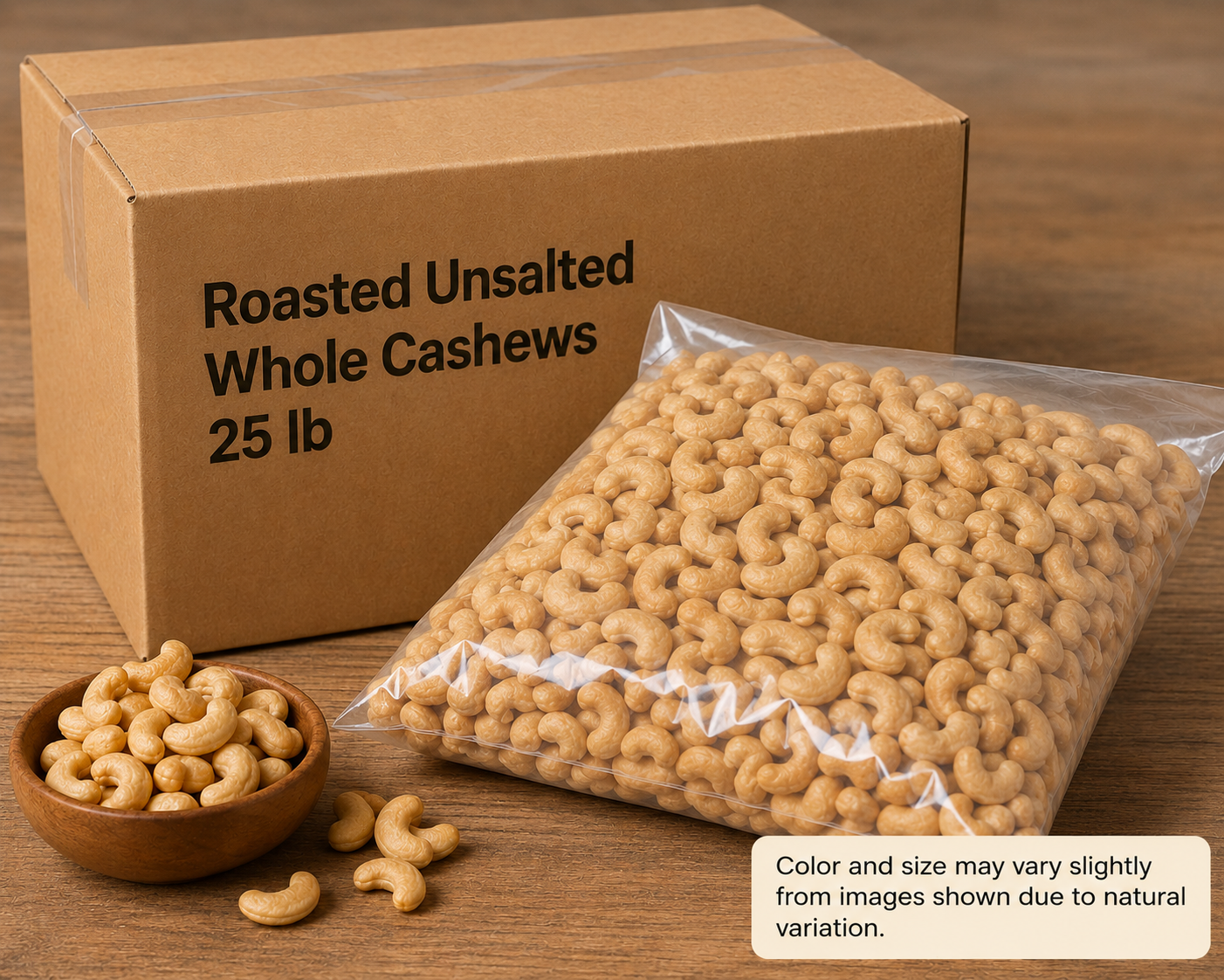 Roasted Unsalted Whole Cashews 25 lb